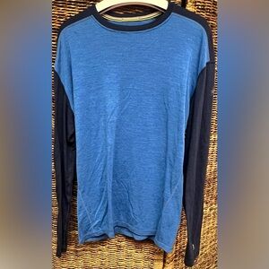 Smartwool- Men's Blue/ Navy Blue Long Sleeve Shirt-XXL, Unravel front neckline